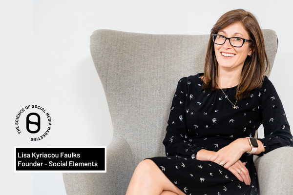 Lisa Kyriacou Faulks, founder of Social Medicine sat in an arm chair