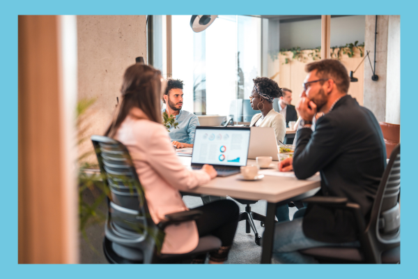 Meeting of co workers in an office